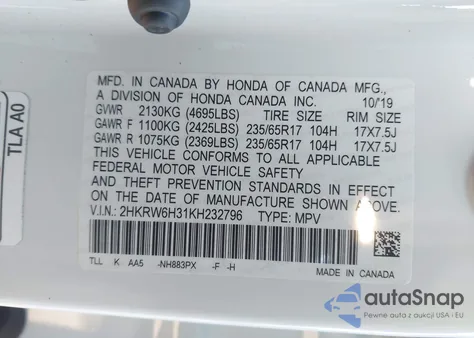 2019 Honda Cr-V Lx from USA, damaged, VIN 2HKRW6H31KH232796